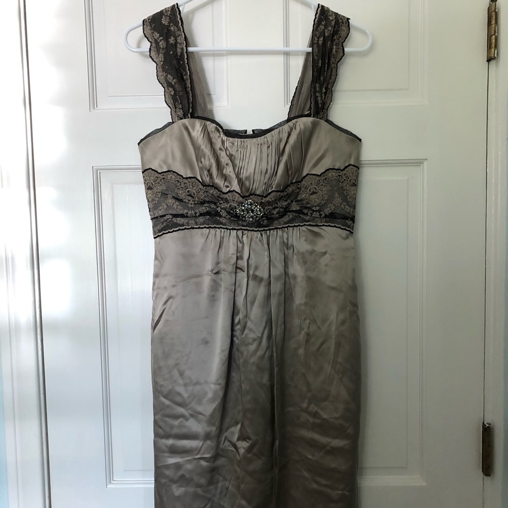 Marc Bouwer pewter 100% silk Cocktail dress